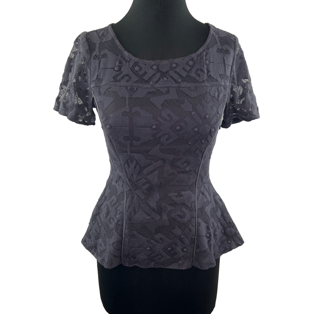 ADDISON New York Crochet Lace Peplum Gray Top Blouse Size M Medium $168